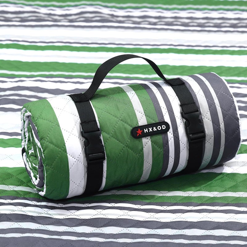 HX&OD Extra Large Picnic Blanket Outdoor 80”x80” Waterproof Picnic Mat Foldable 3-Layer Camping Blanket Portable with Carry Strap Park Blanket for Grass(Green) - Image 1